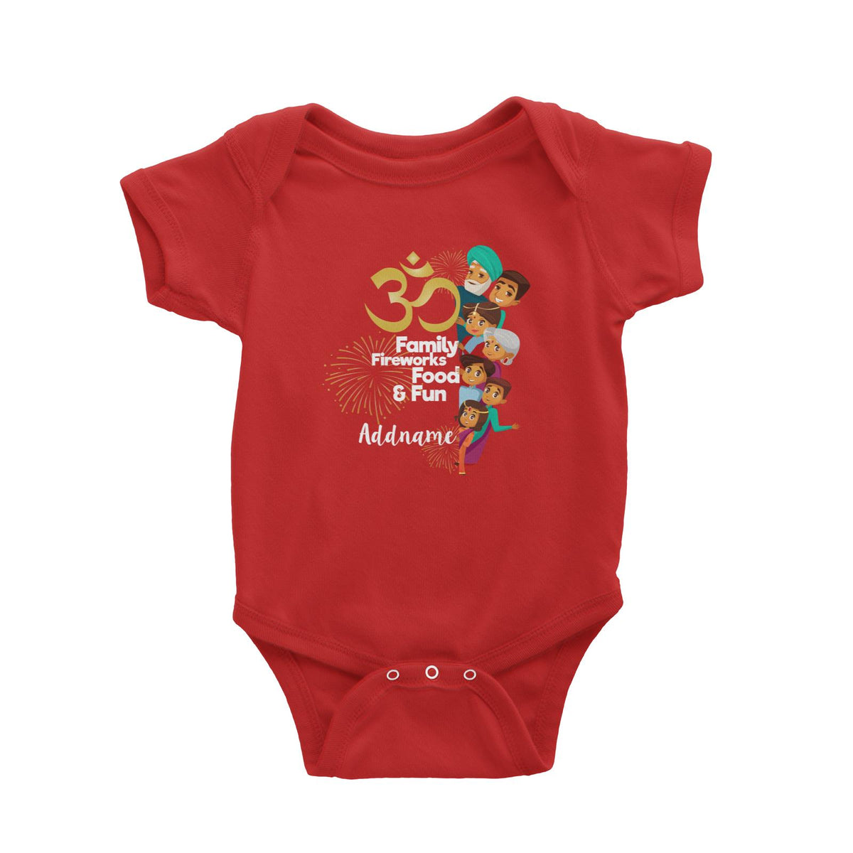 Cute Family OM Family Fireworks Food and Fun Addname Baby Romper