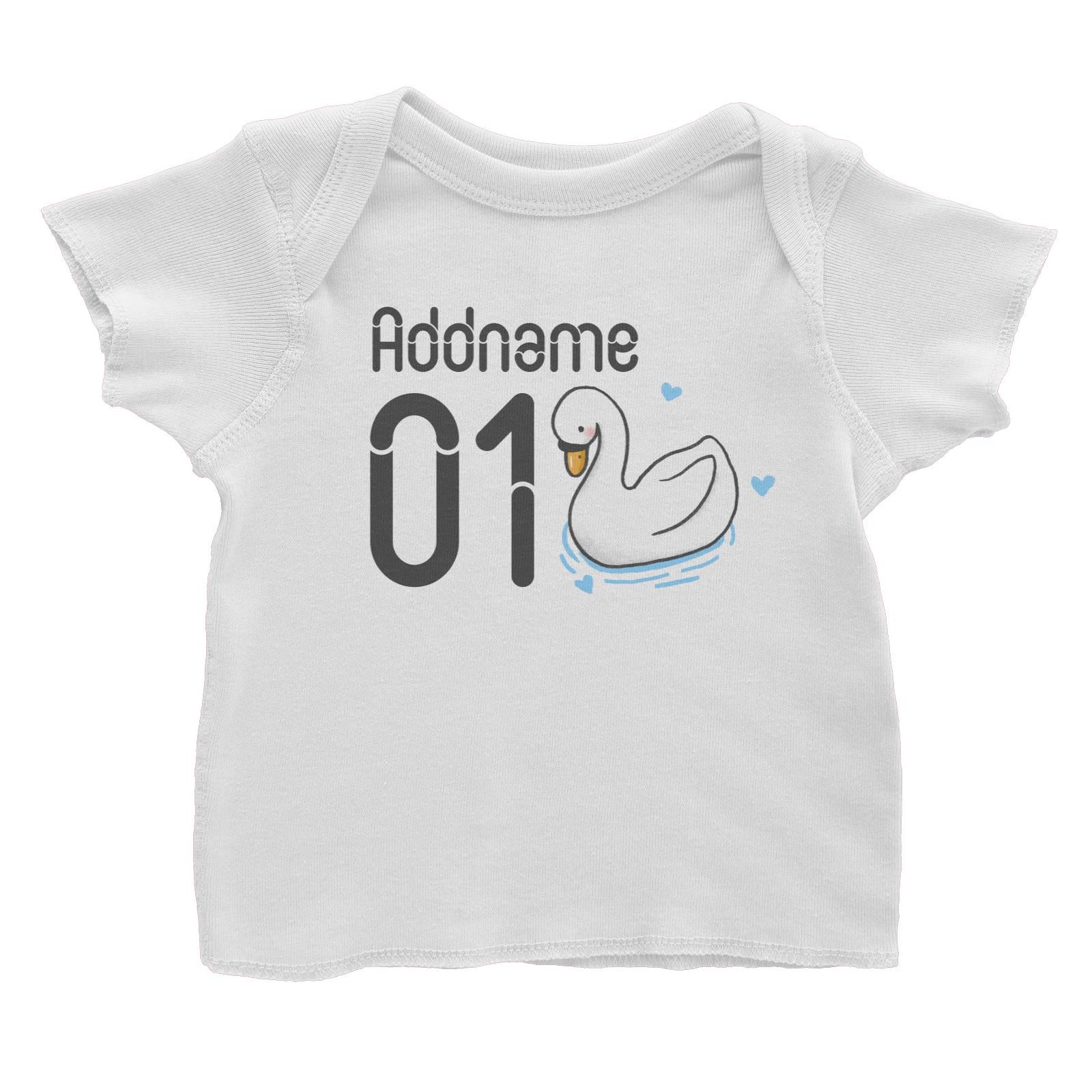 Name and Number Cute Hand Drawn Style Swan Baby T-Shirt