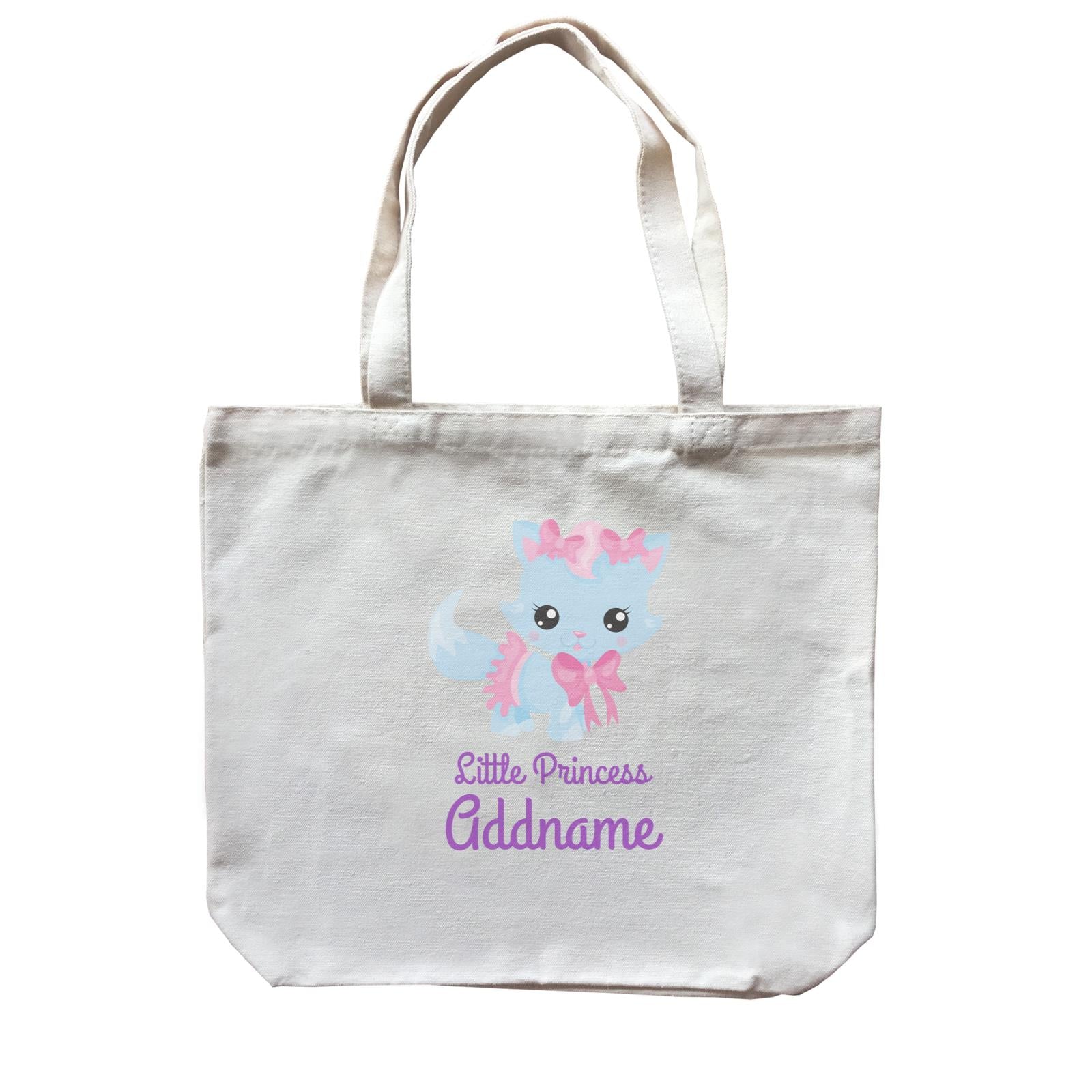 Little Princess Pets Blue Cat with Pink Ribbons Addname Canvas Bag