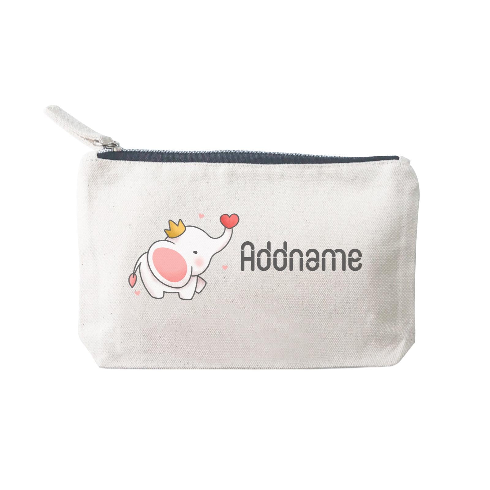 Cute Hand Drawn Style Baby Elephant with Heart and Crown Addname SP Stationery Pouch 2