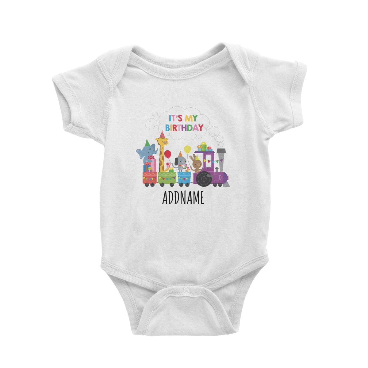 It's My Birthday Party Animal Train White White Baby Romper