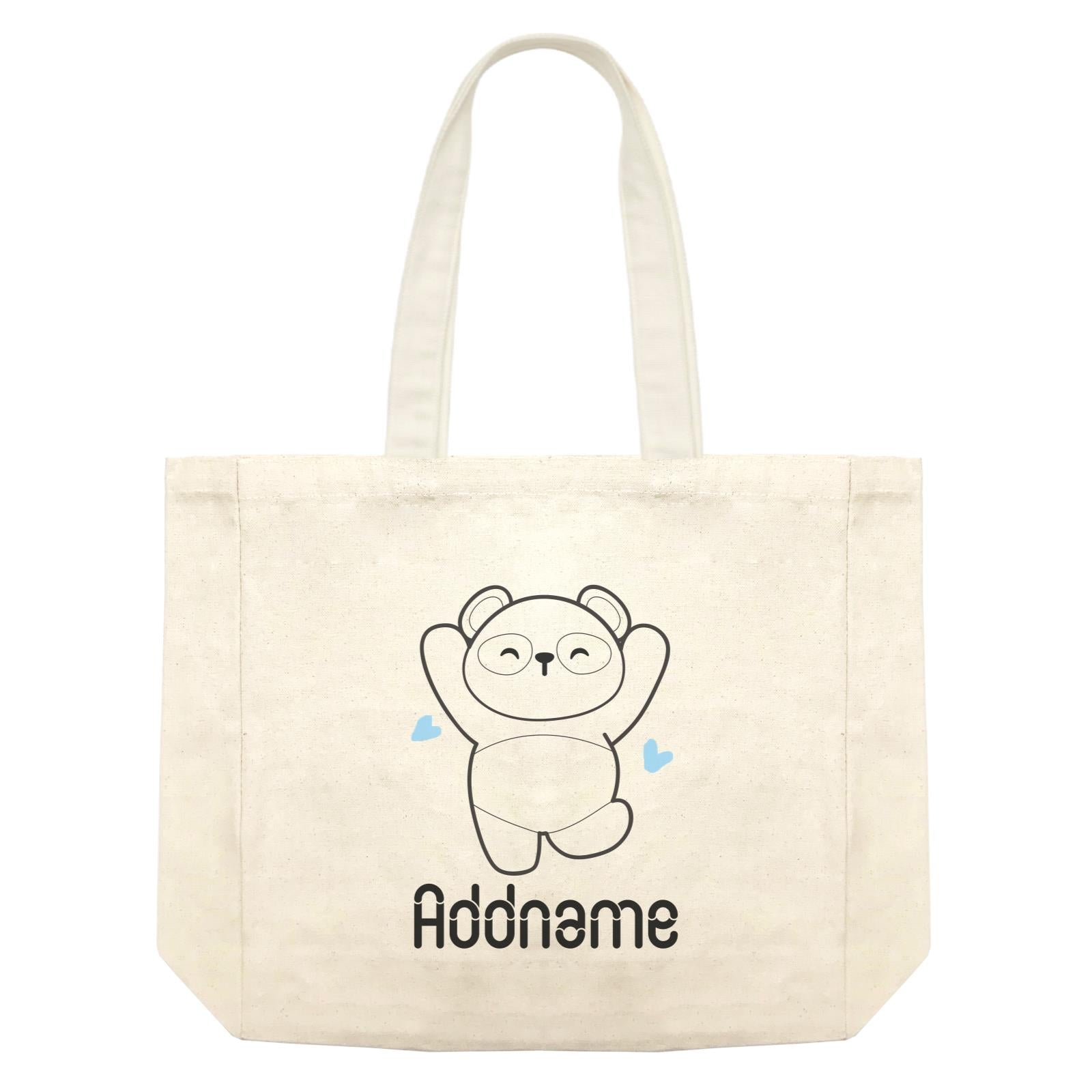 Coloring Outline Cute Hand Drawn Animals Cute Panda Jumps With Joy Addname Shopping Bag