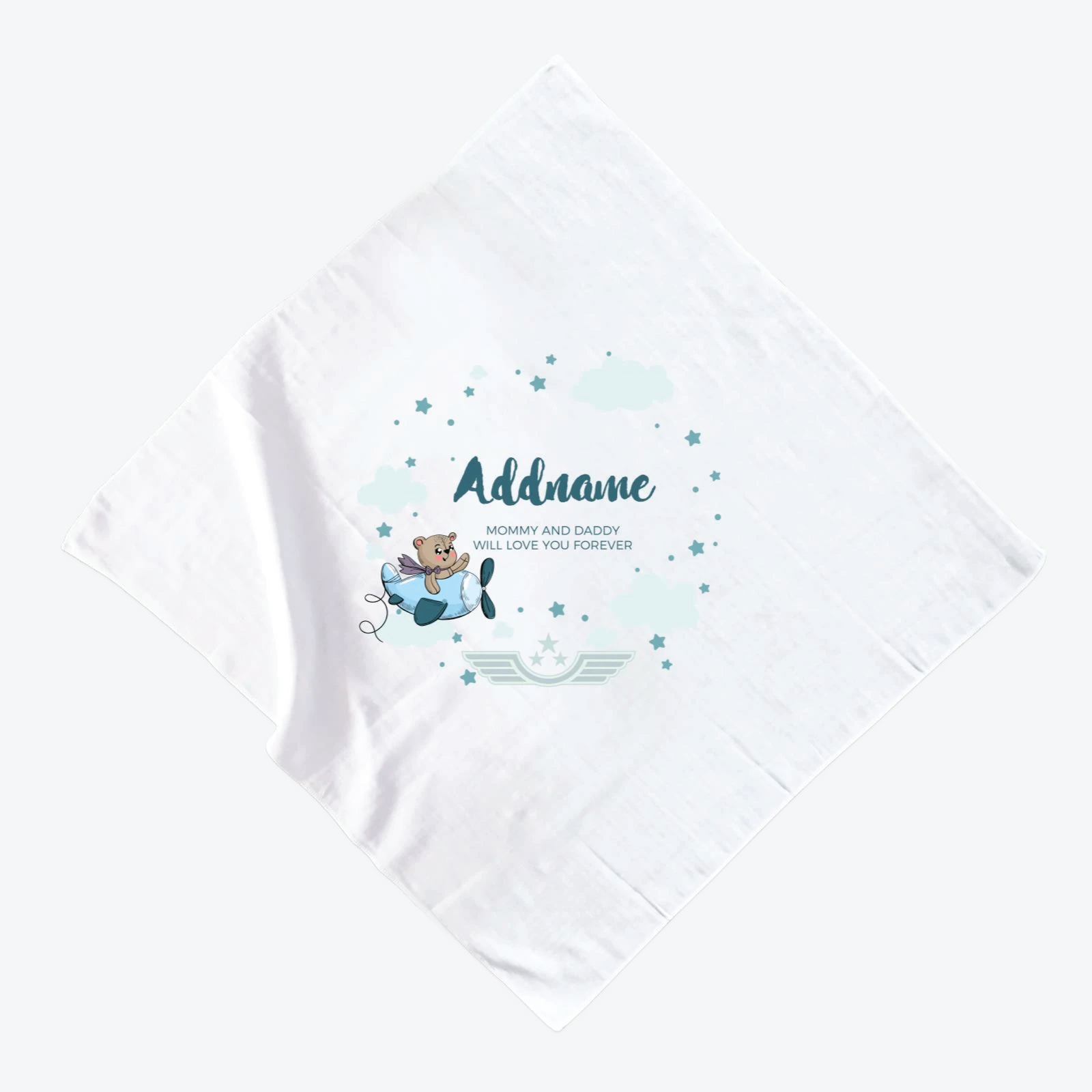 Cute Bear Pilot Boy Muslin Square
