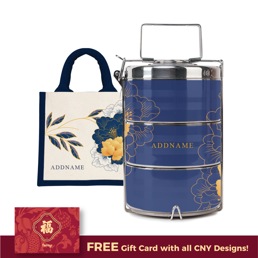 Unbounded Happiness Series - Blue Half Lining Lunch Bag and Tiffin Carrier