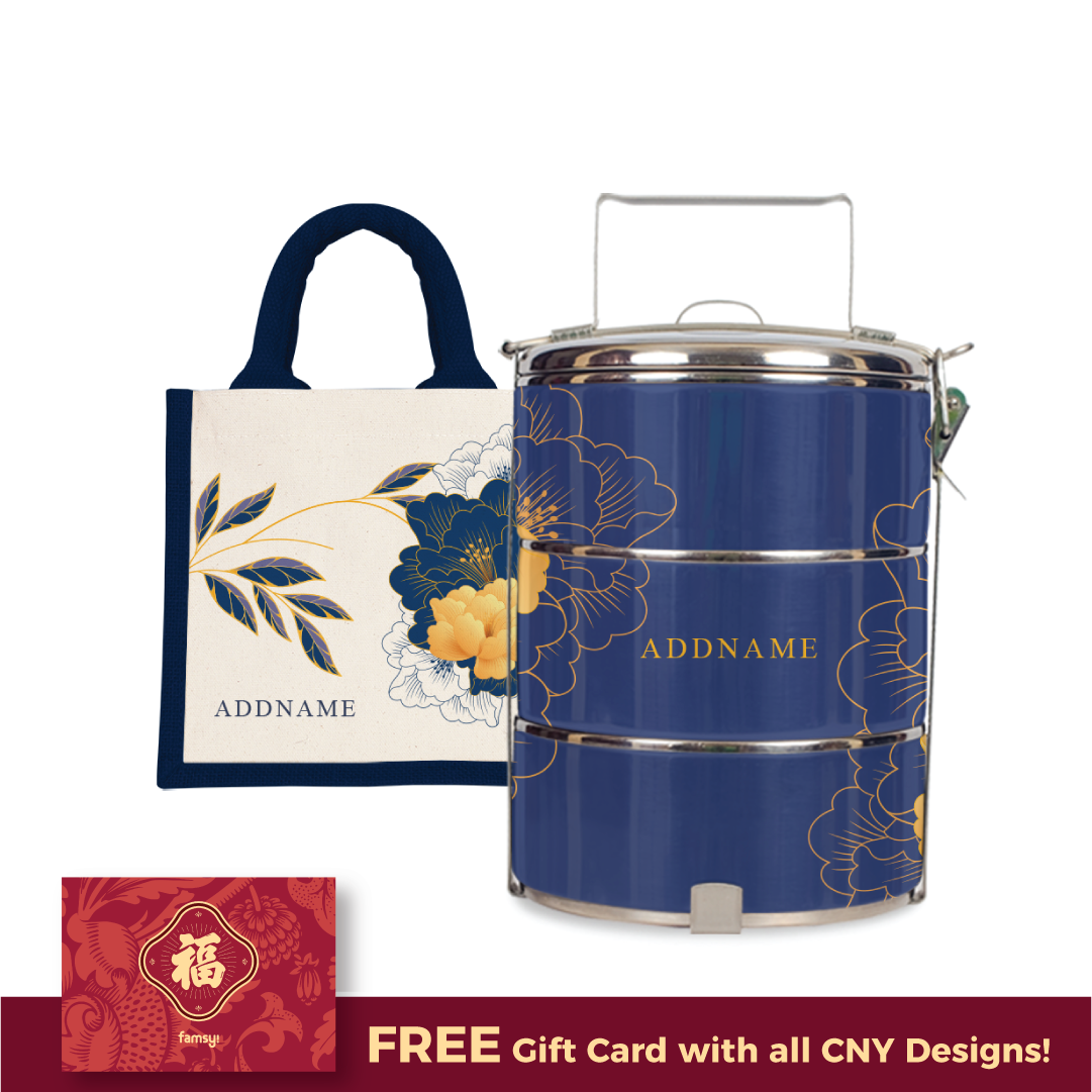 Unbounded Happiness Series - Blue Half Lining Lunch Bag and Tiffin Carrier