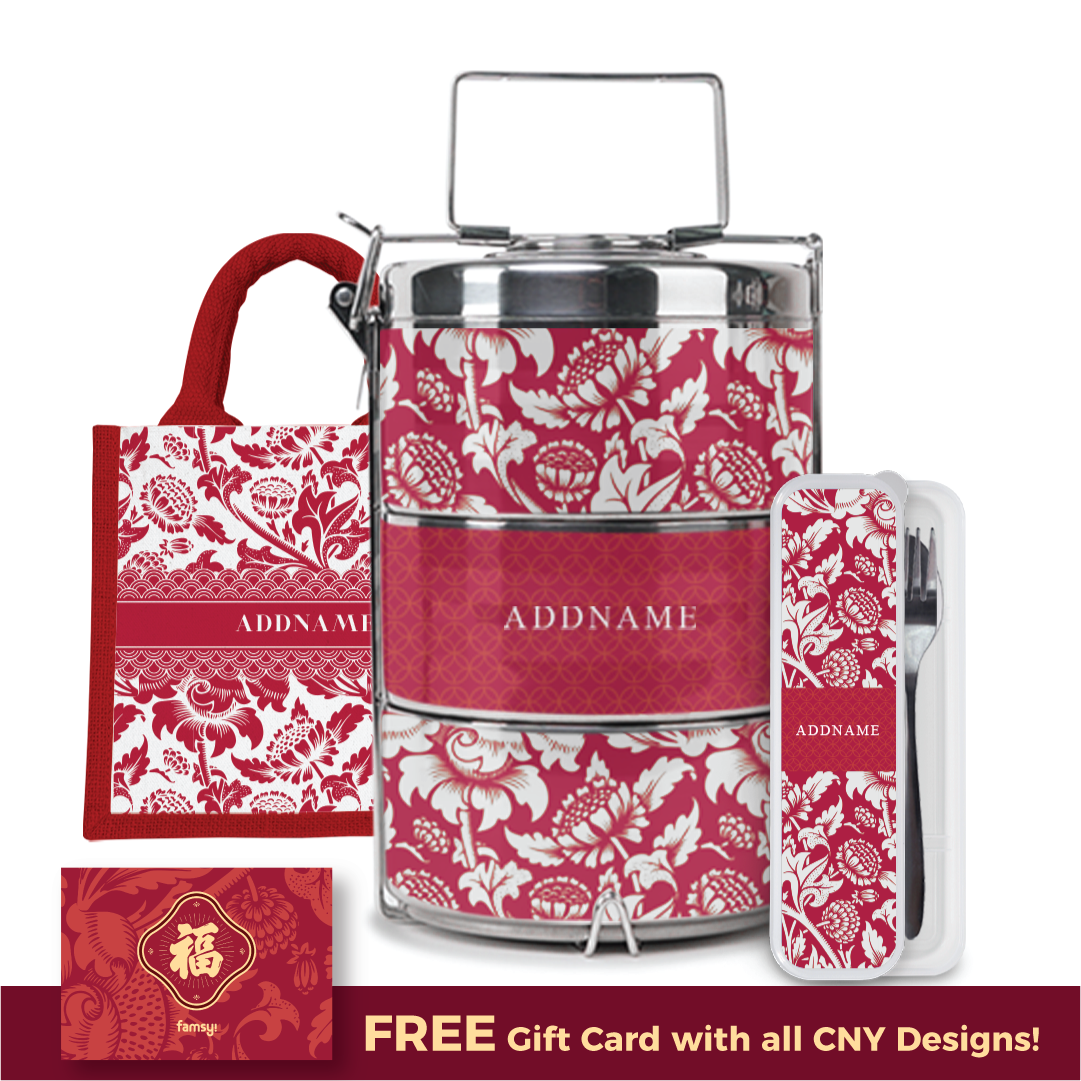 HP CNY '22 Redemption - Limitless Opportunity Series Red Half Lining Lunch Bag, Tiffin Carrier and Cutlery Set