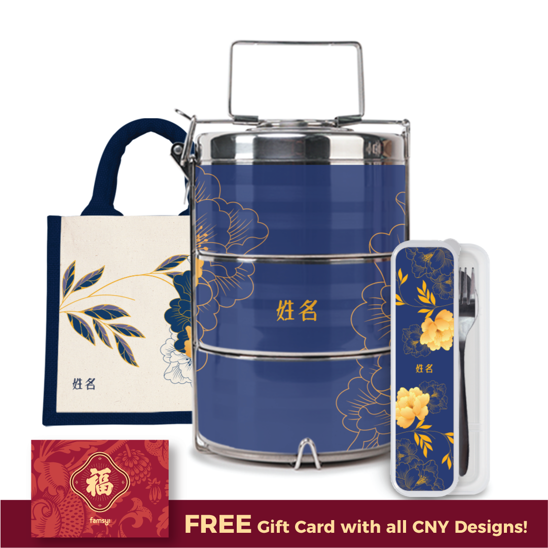 Unbounded Happiness Series - Blue Half Lining Lunch Bag, Tiffin Carrier and Cutlery Set