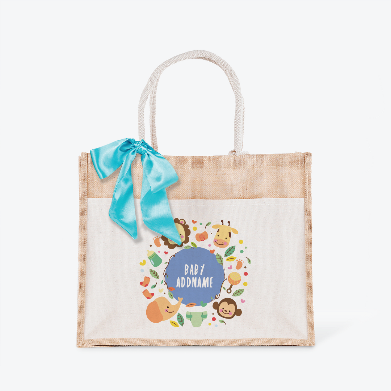 Safari Animal Boy Jute Bag with Front Pocket