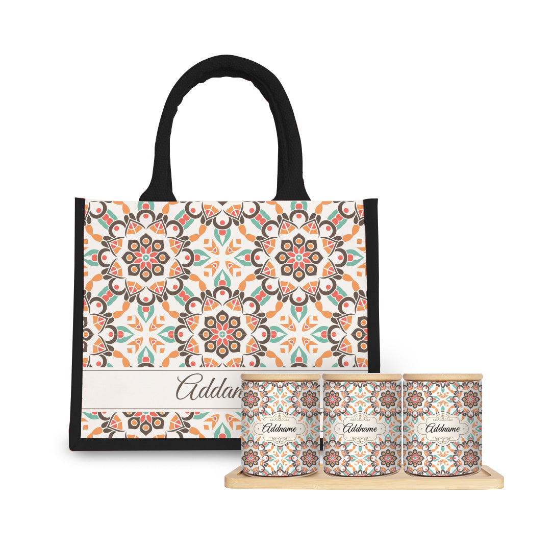 Arabesque Geo Brown Canister with Half Lining Small Jute Bag