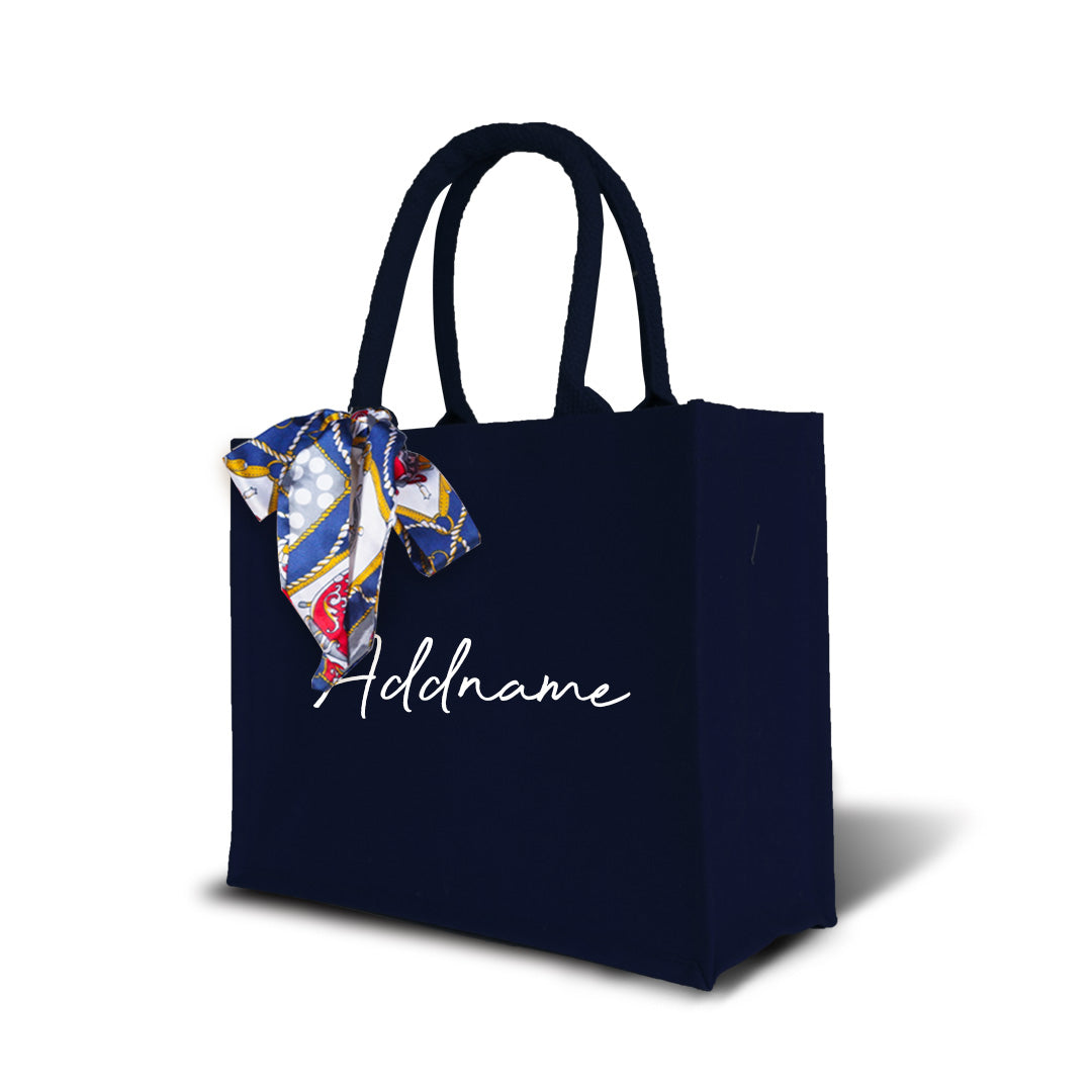 Alyssa Series Small Full Colour Canvas Bags White Font - Navy Small