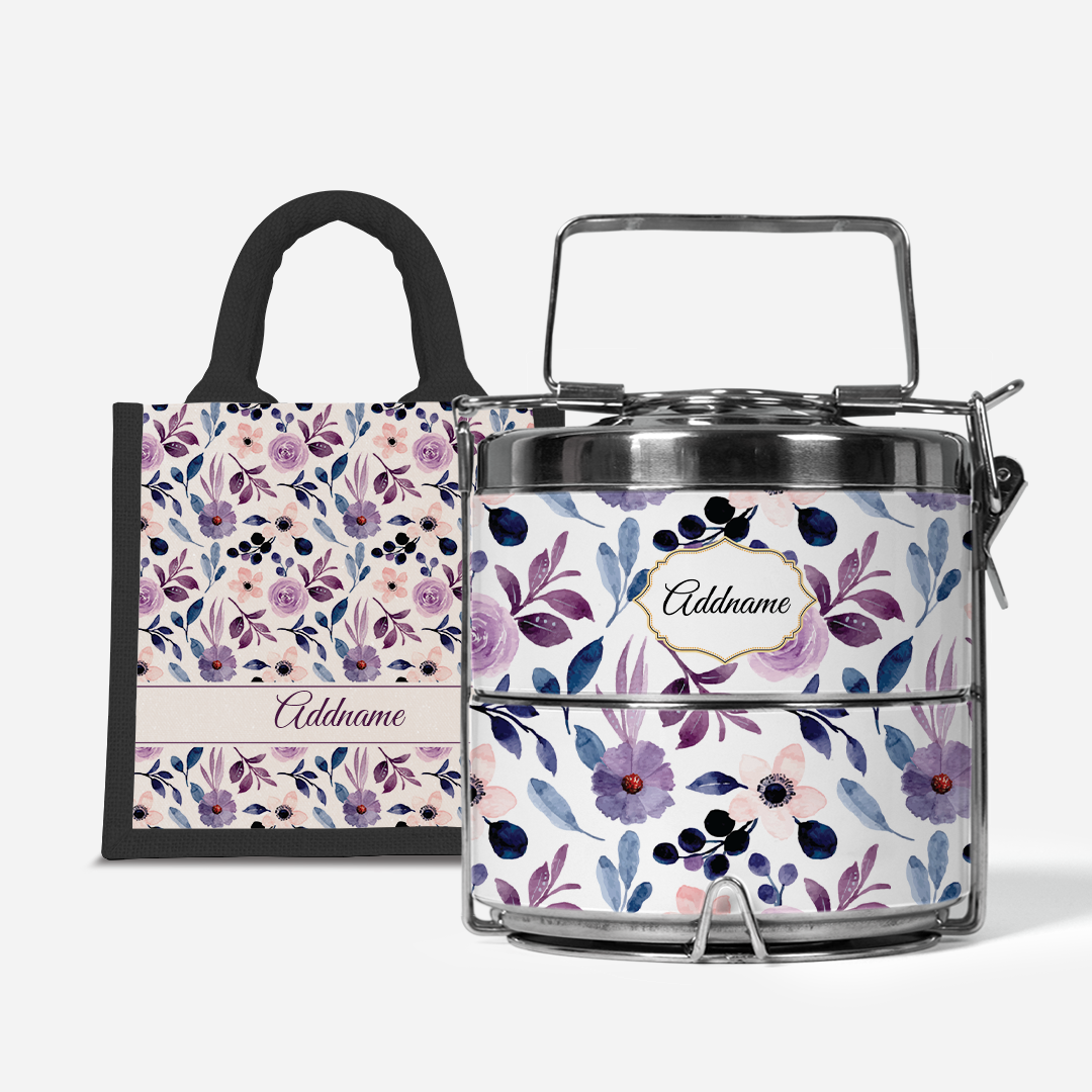 Laura Series - Violet - Lunch Tote Bag with Two-Tier Tiffin Carrier