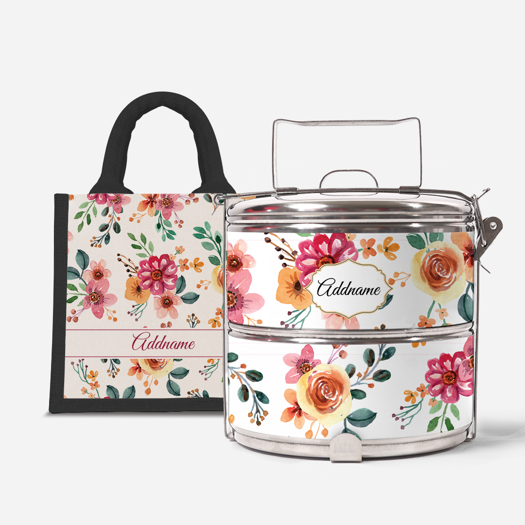 Laura Series - Garnet - Lunch Tote Bag with Two-Tier Tiffin Carrier