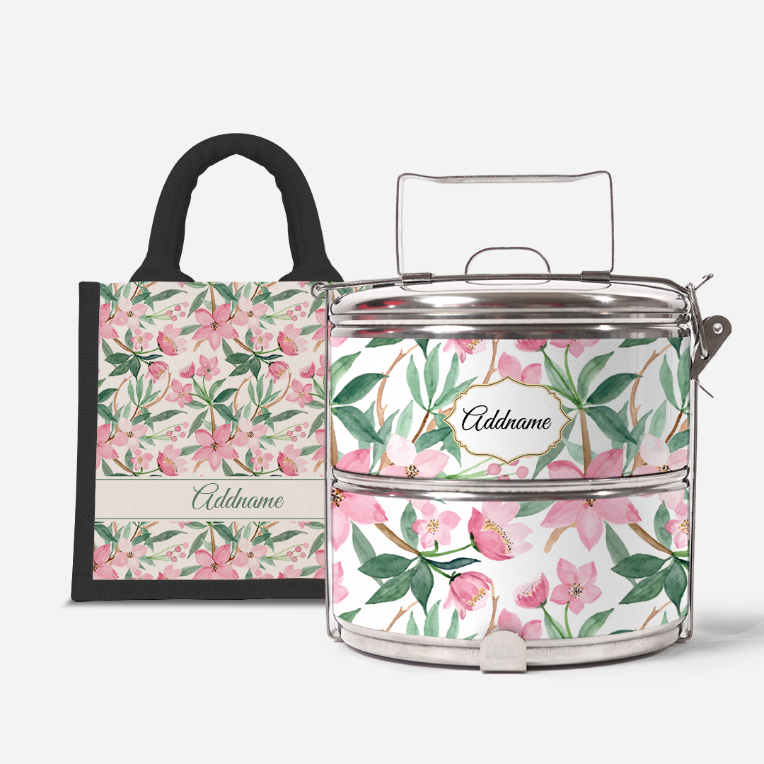 Laura Series - Blossom  - Lunch Tote Bag with Two-Tier Tiffin Carrier