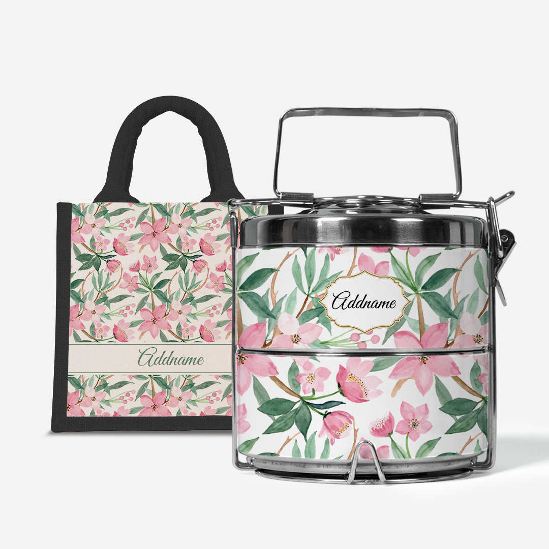 Laura Series - Blossom  - Lunch Tote Bag with Two-Tier Tiffin Carrier