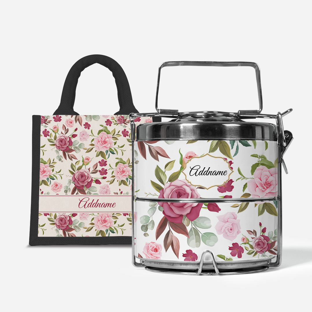 Laura Series - Ruby  - Lunch Tote Bag with Two-Tier Tiffin Carrier