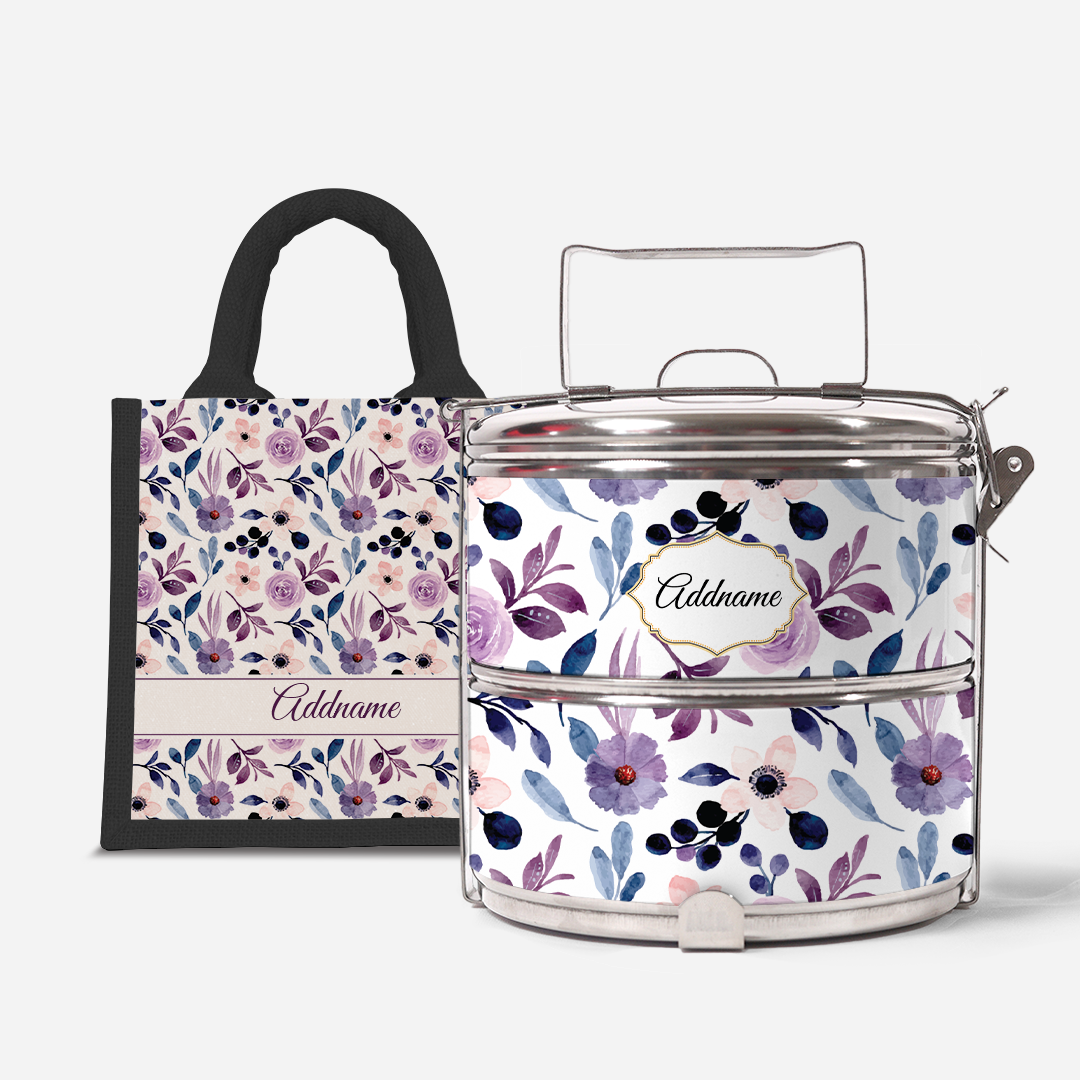 Laura Series - Violet - Lunch Tote Bag with Two-Tier Tiffin Carrier