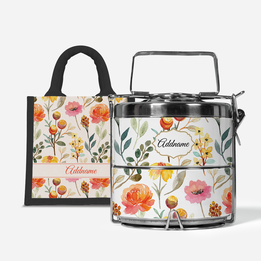 Laura Series - Carnelian - Lunch Tote Bag with Two-Tier Tiffin Carrier