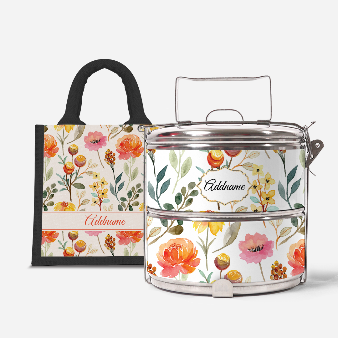 Laura Series - Carnelian - Lunch Tote Bag with Two-Tier Tiffin Carrier