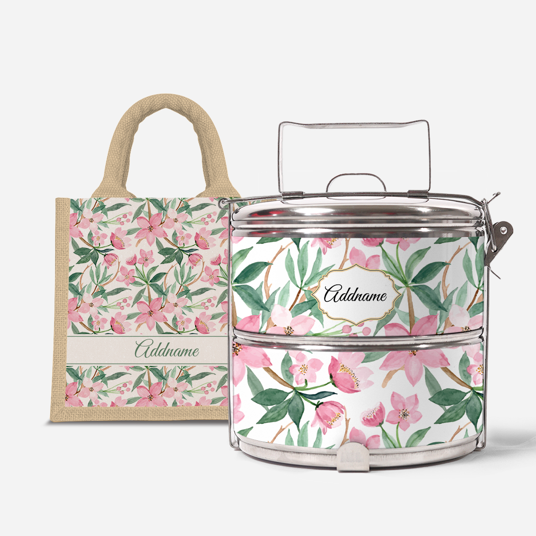Laura Series - Blossom  - Lunch Tote Bag with Two-Tier Tiffin Carrier