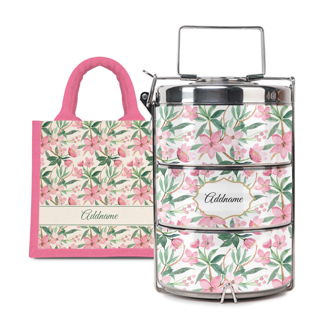 Laura Series - Blossom  - Lunch Tote Bag with Three-Tier Tiffin Carrier