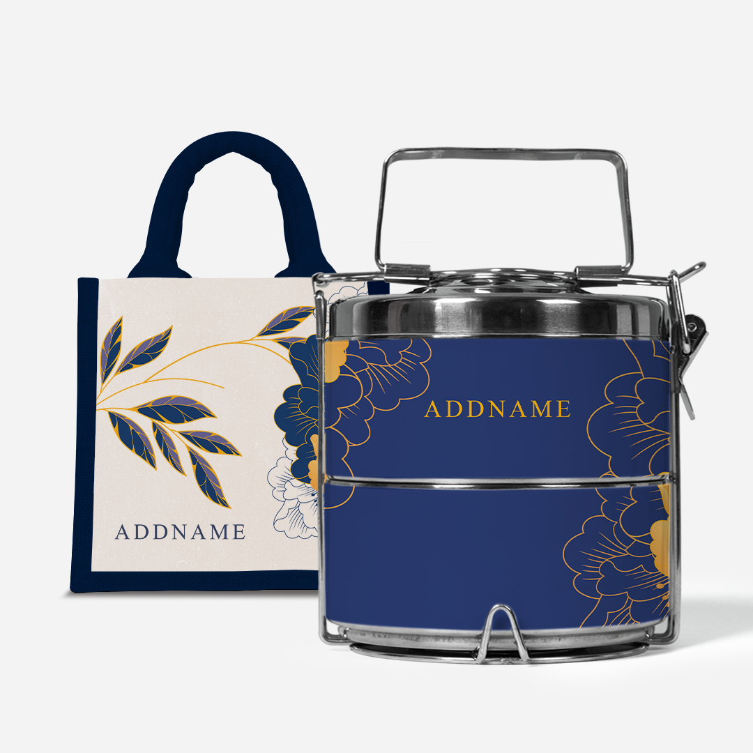 Unbounded Happiness Series - Blue Half Lining Lunch Bag and Two Tier Tiffin Carrier