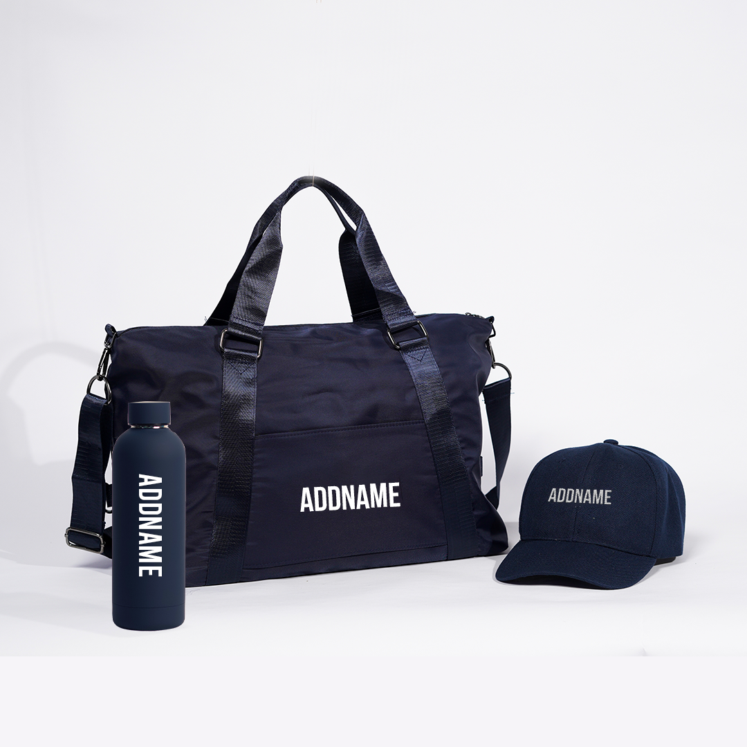 Duffle Bag, Baseball Cap and Mizu Thermo Water Bottle - Navy Blue