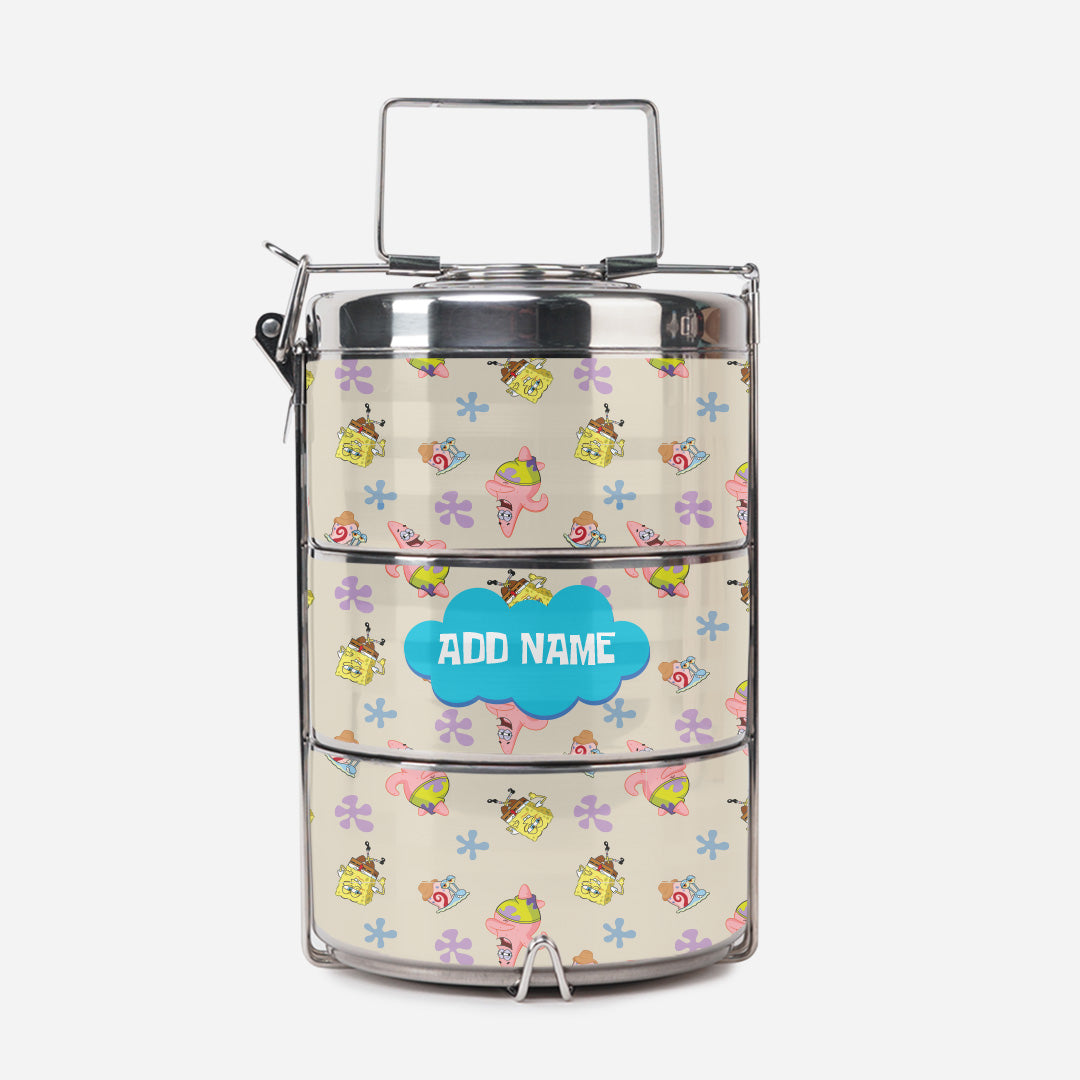 SpongeBob - Happy Walking Pattern Personalized Light Blue Tiffin Carrier