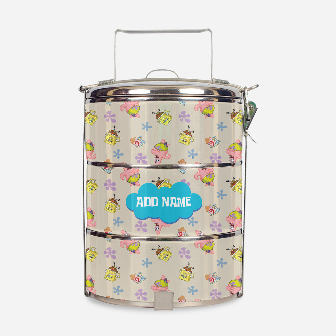 SpongeBob - Happy Walking Pattern Personalized Light Blue Tiffin Carrier
