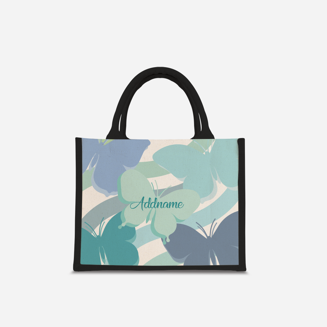 Butterfly Series Half Lining Small Jute Bag - Blue Black