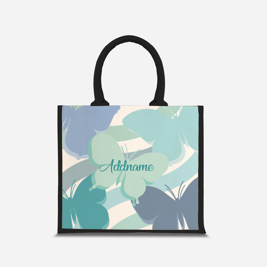 Butterfly Series Half Lining Jute Bag - Blue Black