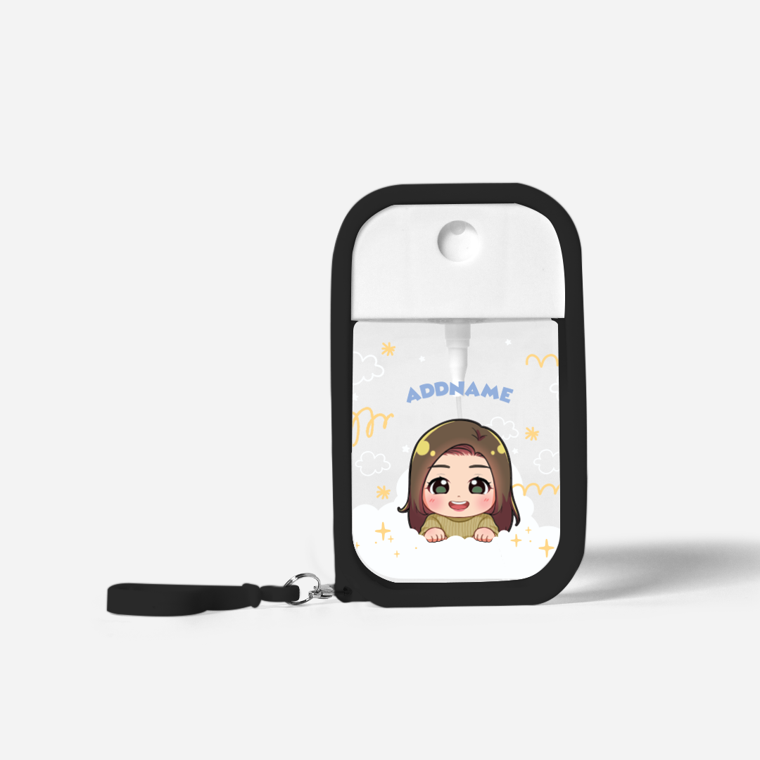 Chibi Me Series Refillable Hand Sanitizer with Personalisation - Chinese Female Black