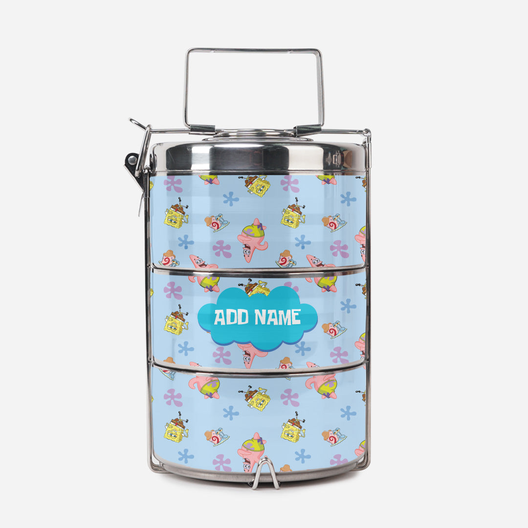 SpongeBob - Happy Walking Pattern Personalized Light Blue Tiffin Carrier