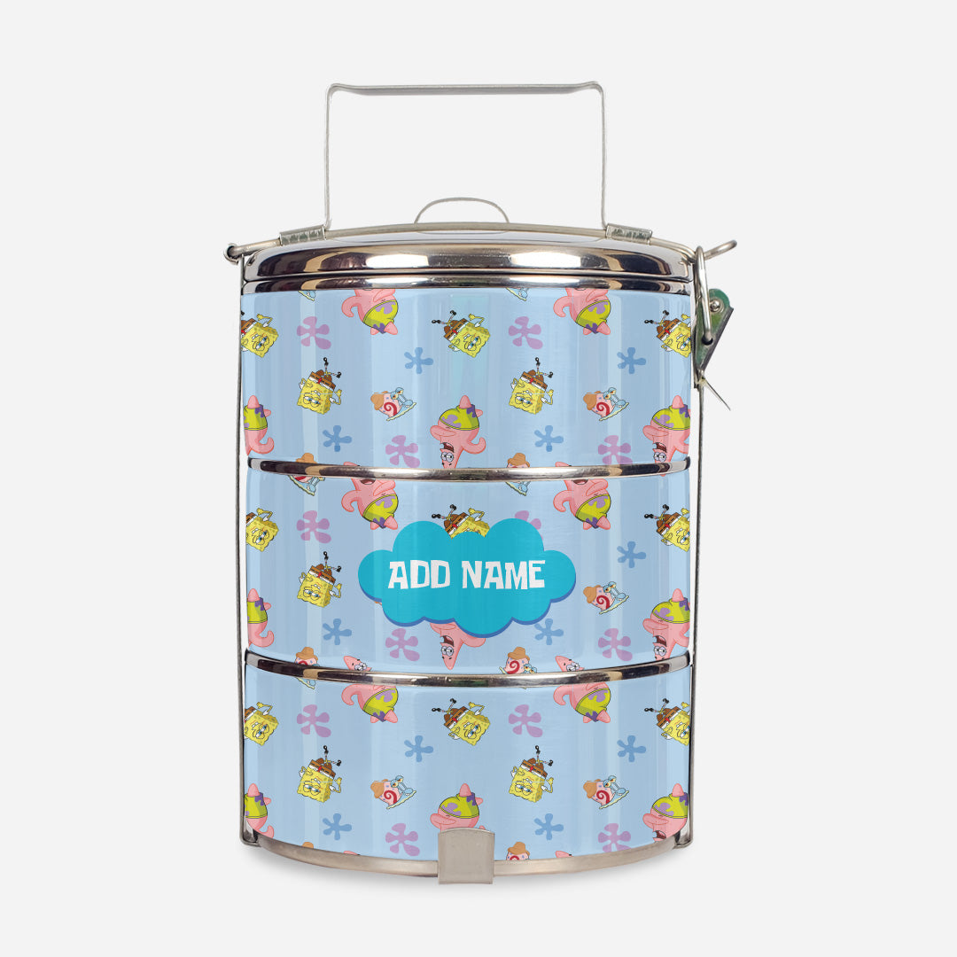 SpongeBob - Happy Walking Pattern Personalized Light Blue Tiffin Carrier
