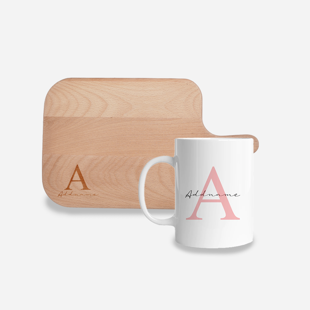 Personalised Chopping Board with Mug - Red