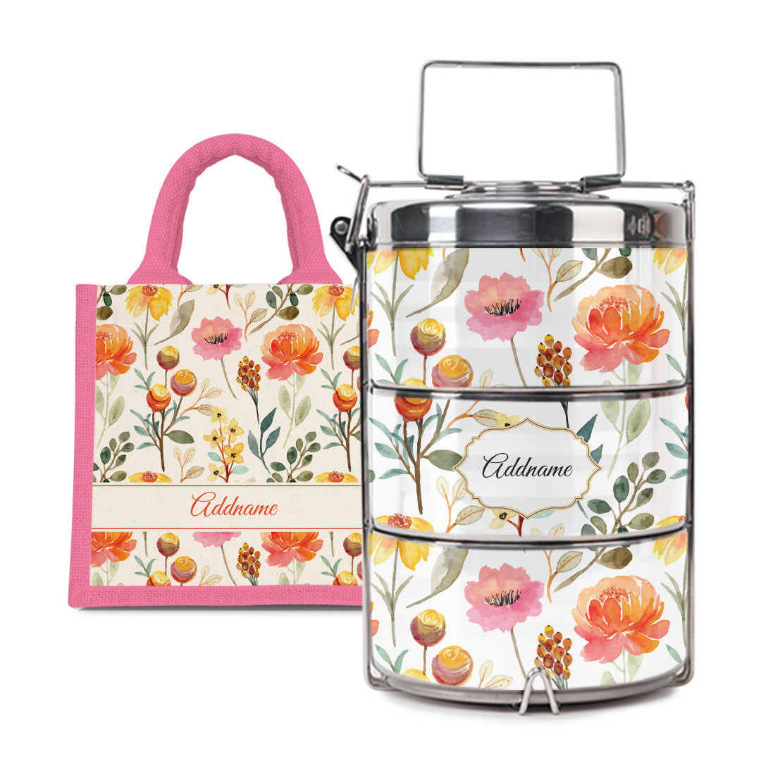 Laura Series - Carnelian - Lunch Tote Bag with Three-Tier Tiffin Carrier