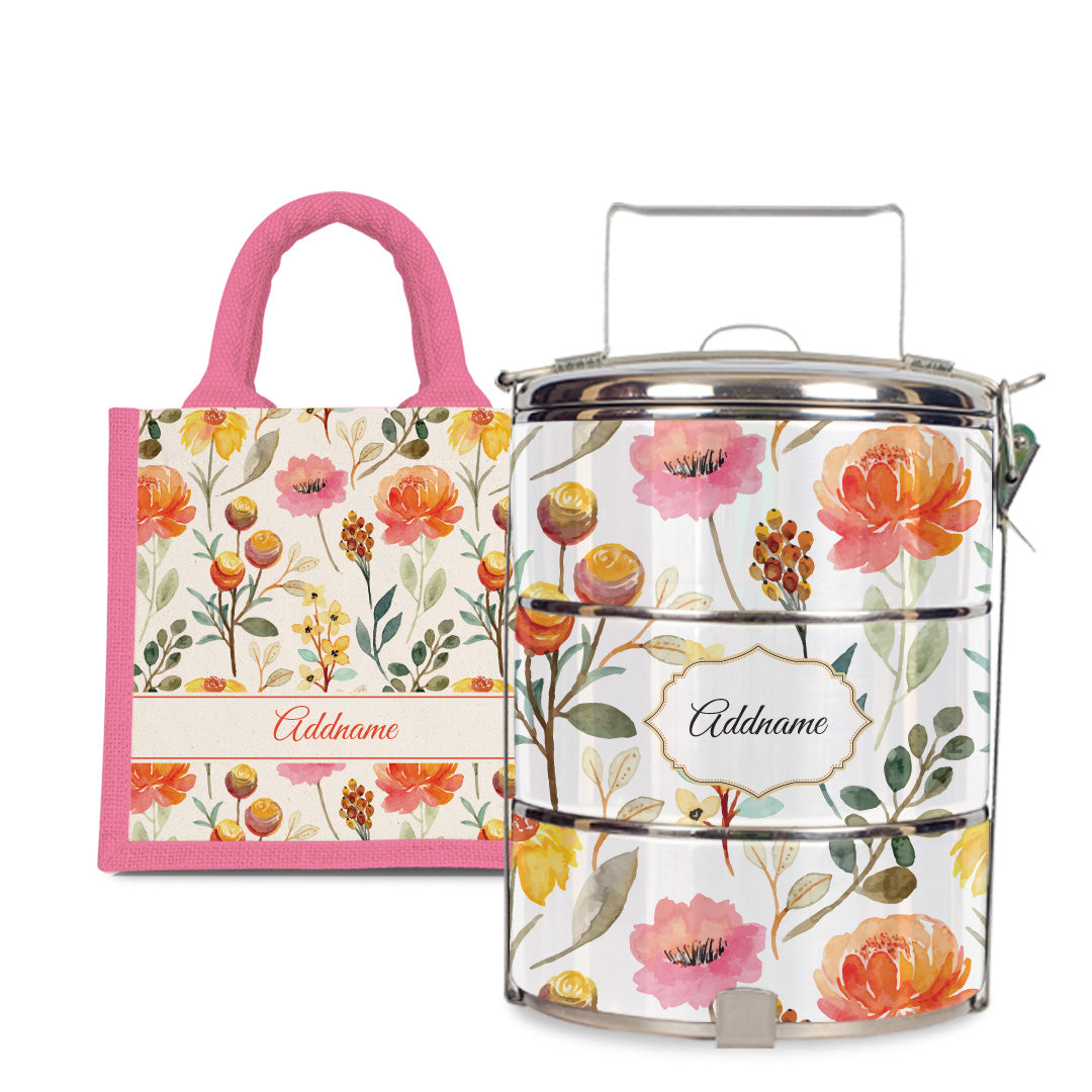Laura Series - Carnelian - Lunch Tote Bag with Three-Tier Tiffin Carrier