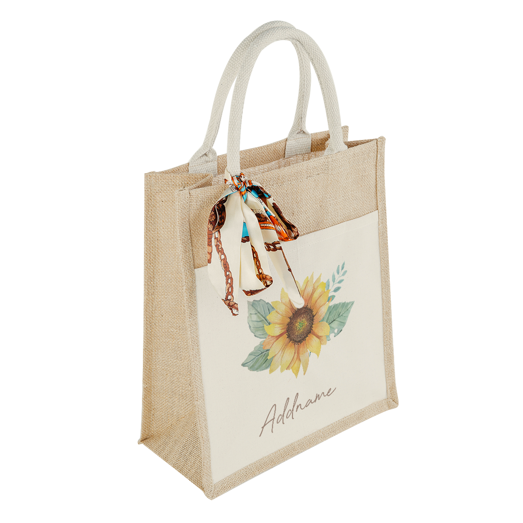 Sunflower with Colourful Jute Bag with Front Pocket