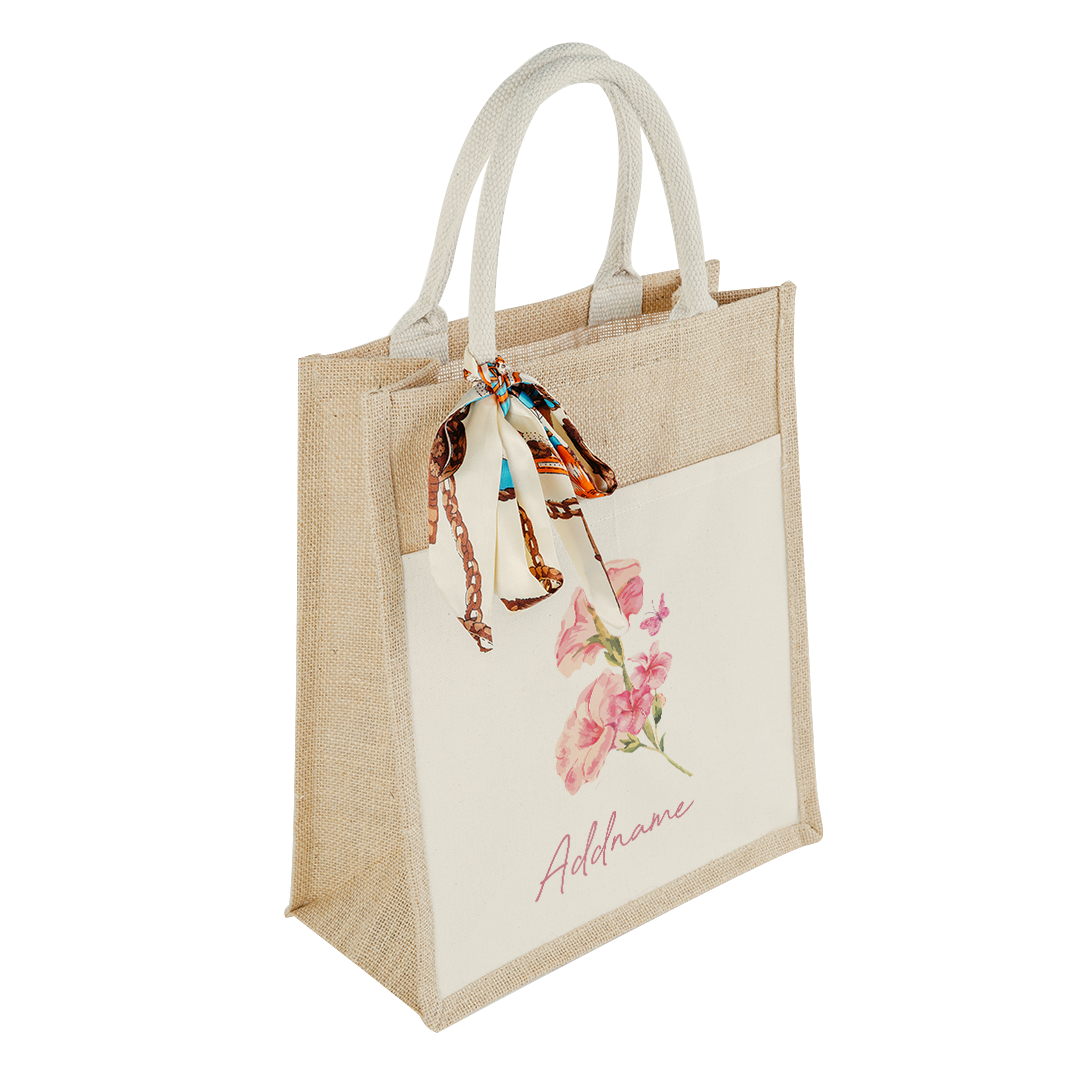 Petunia with Colourful Jute Bag with Front Pocket