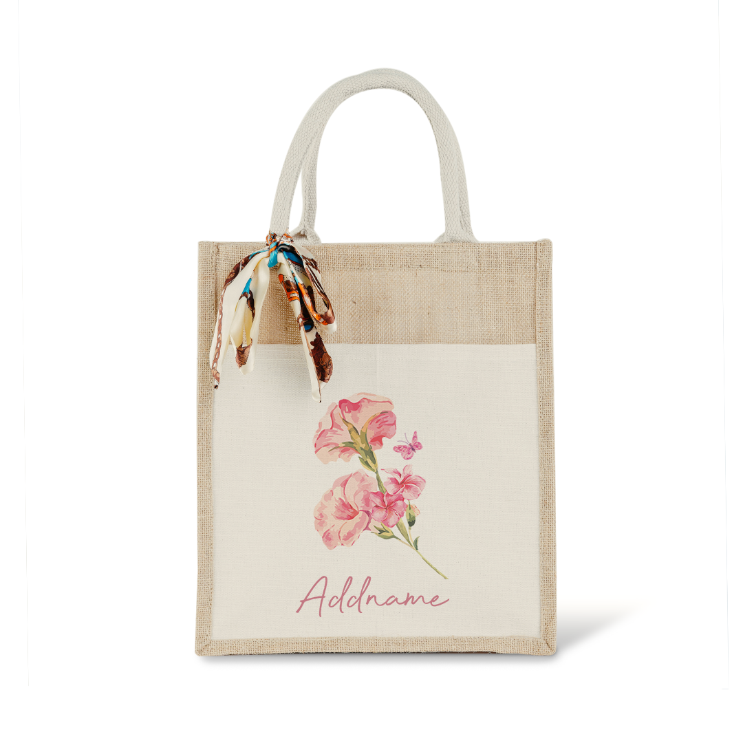 Petunia with Colourful Jute Bag with Front Pocket