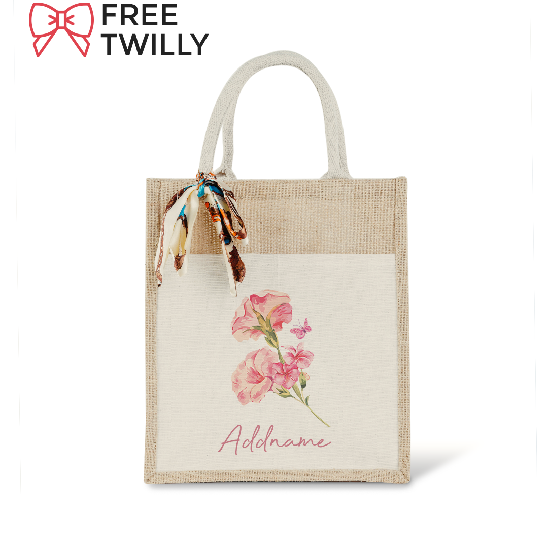 Petunia with Colourful Jute Bag with Front Pocket