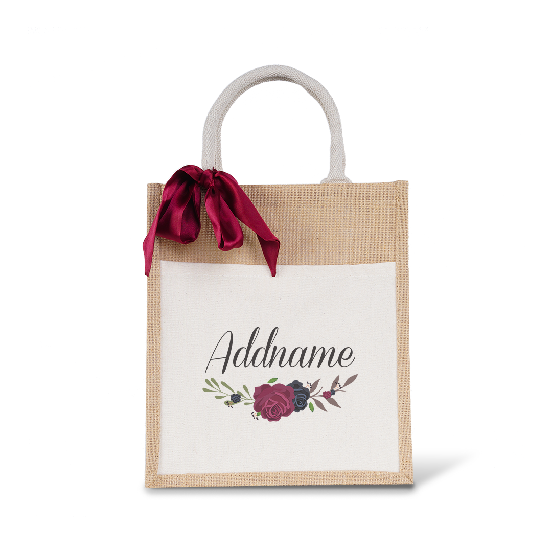 Rose Series Colourful Jute Bag with Front Pocket