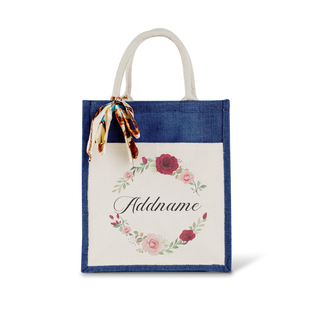 Luxurious Flower Wreath Colourful Jute Bag With Front Pocket