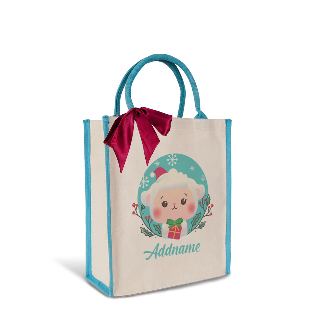 Christmas Cute Animal Series Cute Sheep Light Blue Colour Lining Canvas Bag