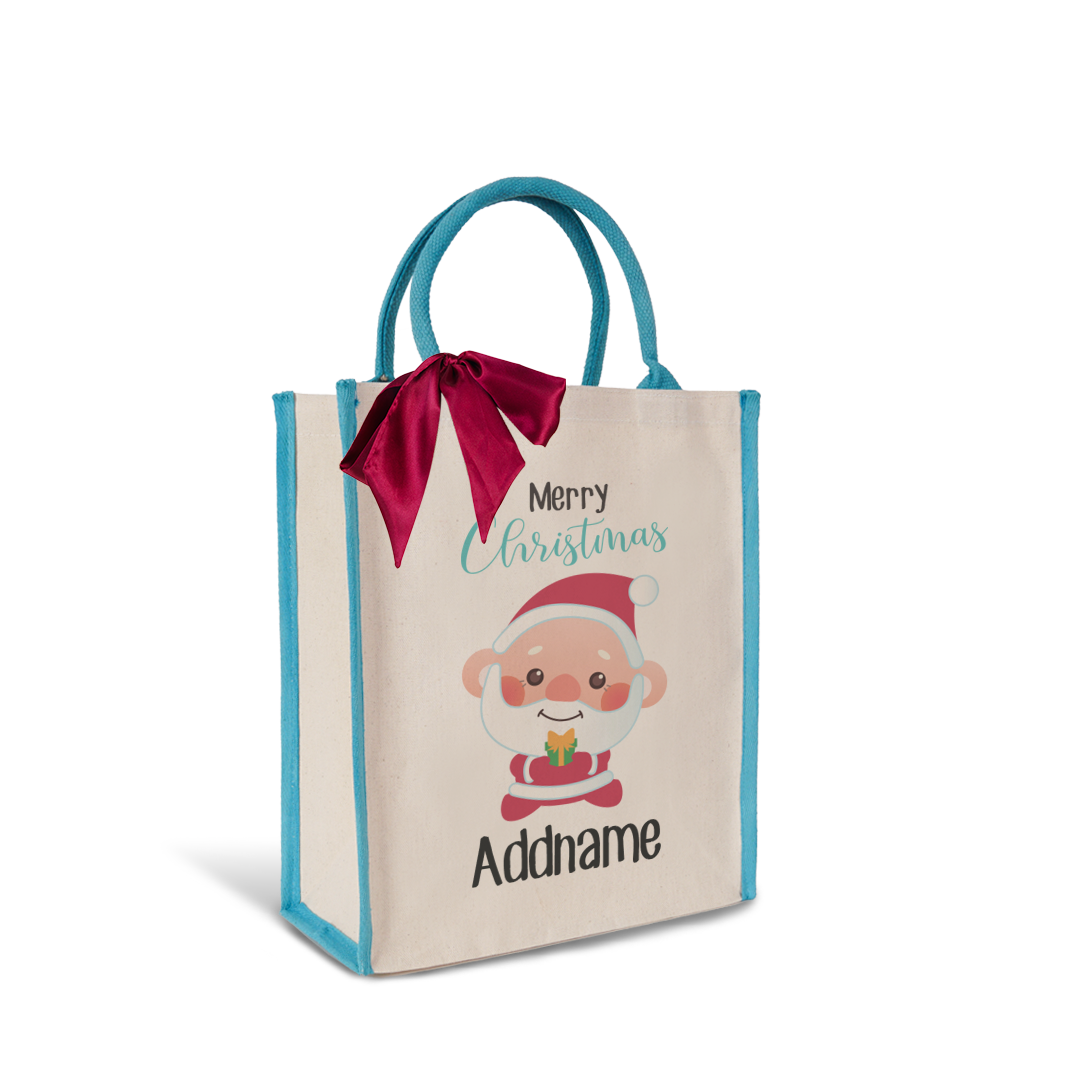 Christmas Cute Animal Series Merry Christmas Santa Light Blue Colour Lining Canvas Bag