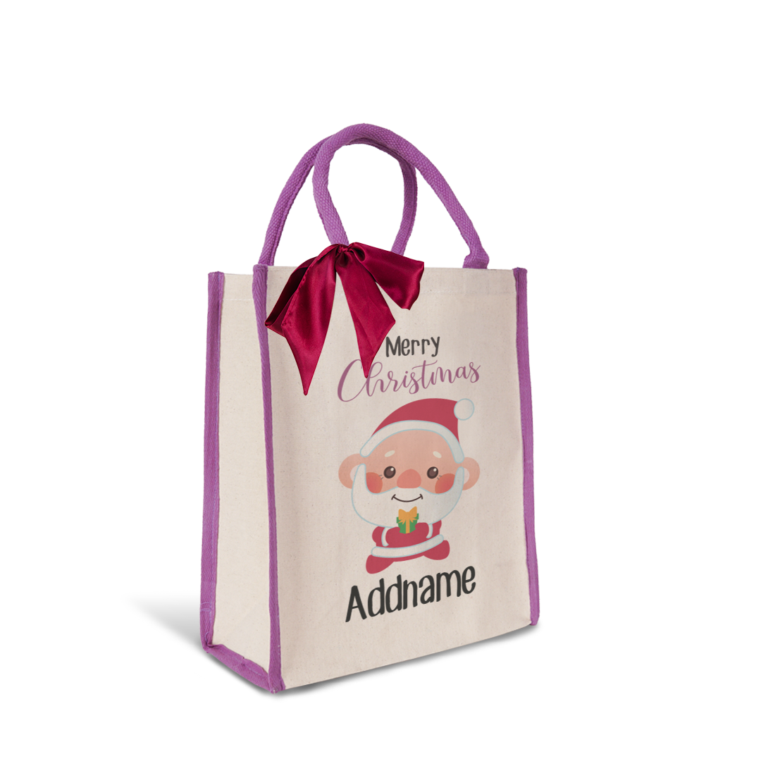 Christmas Cute Animal Series Merry Christmas Santa Purple Colour Lining Canvas Bag