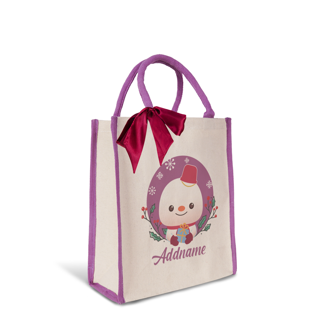 Christmas Cute Animal Series Cute Snowman Purple Colour Lining Canvas Bag