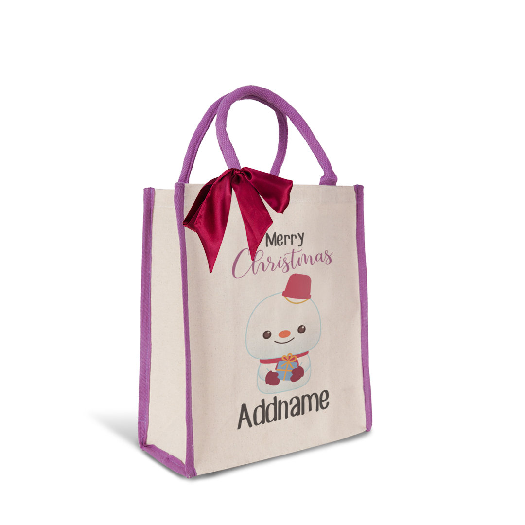 Christmas Cute Animal Series Merry Christmas Snowman Purple Colour Lining Canvas Bag