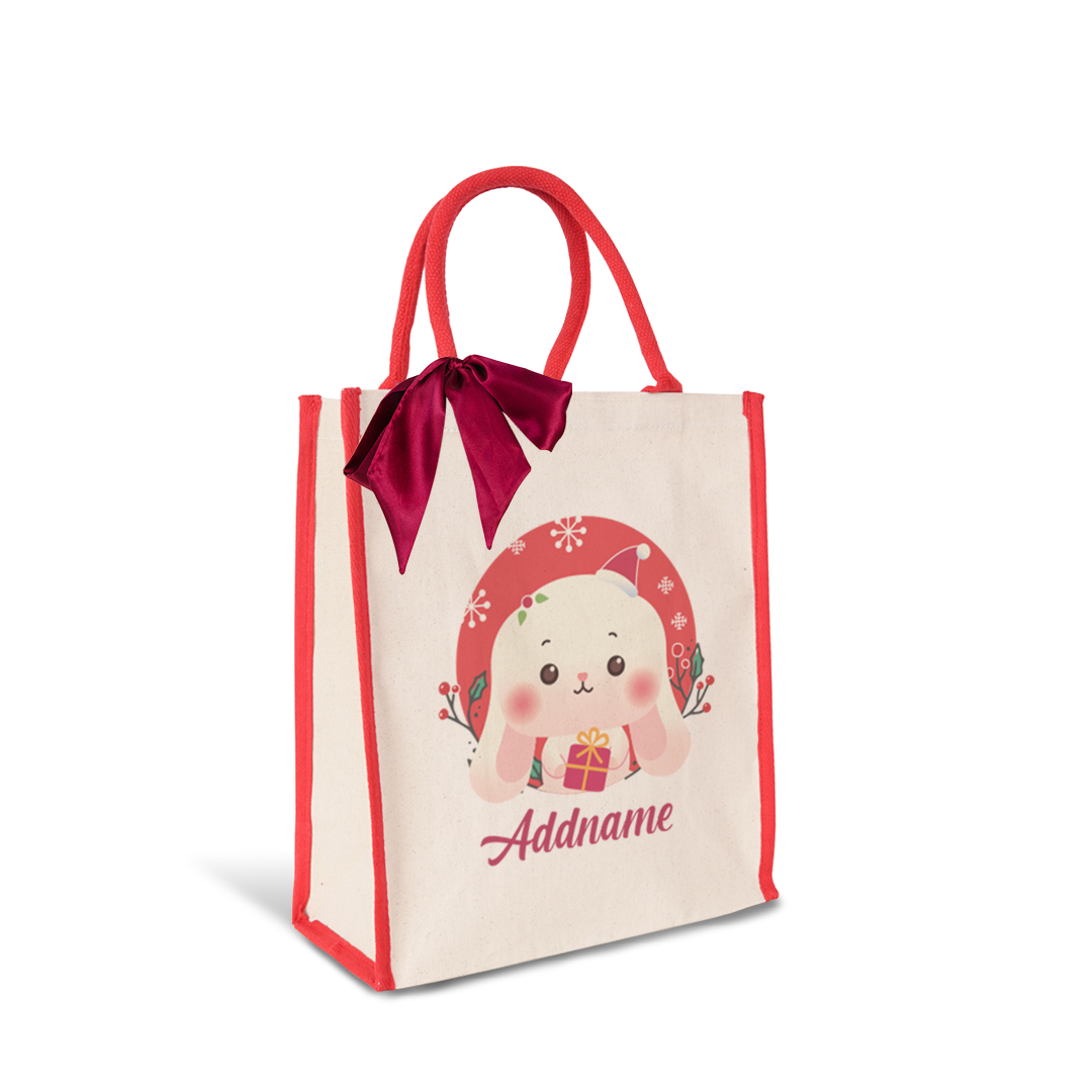 Christmas Cute Animal Series Cute Rabbit Red Colour Lining Canvas Bag