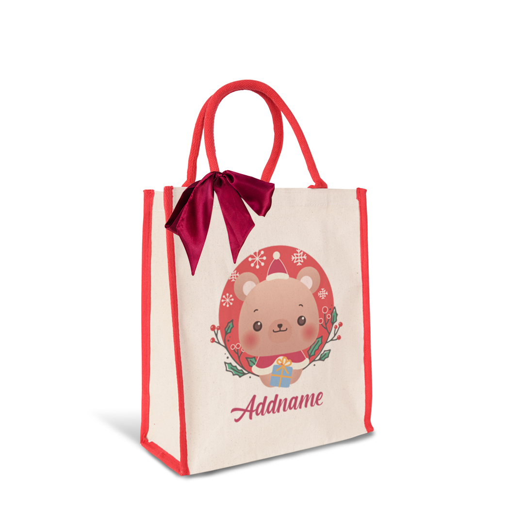 Christmas Cute Animal Series Cute Bear Red Colour Lining Canvas Bag