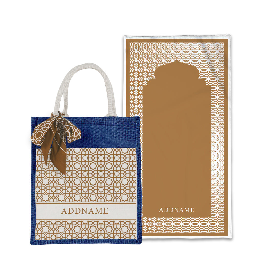 Annas Series - Sand Prayer Mat with Matching Colourful Jute Bag